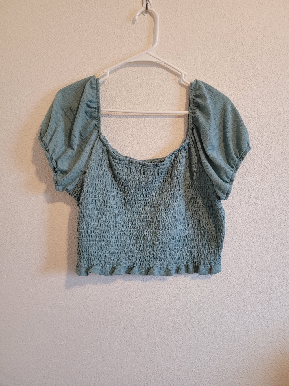 wild fable Sage Green Smocked Puff Sleeve Crop Top #343